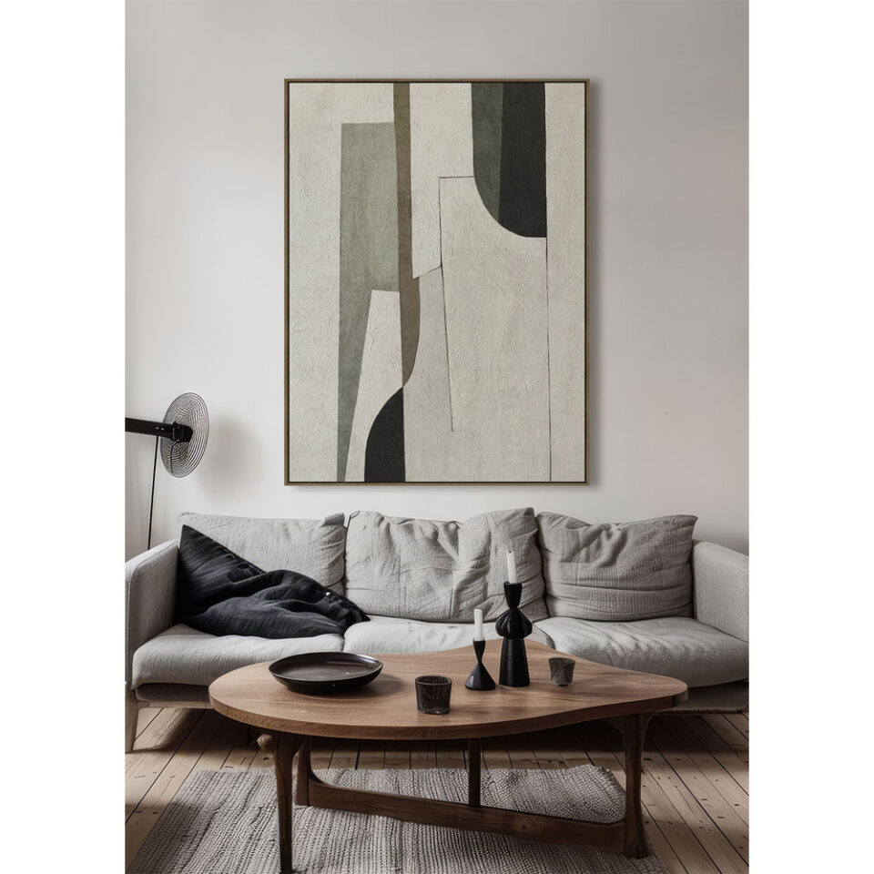 LINEAR ΠΙΝΑΚΑΣ ΔΙΑΚΟΣΜΗΤΙΚΟΣ ΜΕ ΚΟΡΝΙΖΑ 90x120x4cm ΚΑΜΒΑΣ ΜΠΕΖ ΓΚΡΙ ΜΑΥΡΟ ΞΥΛΟ ΦΥΣΙΚΟ