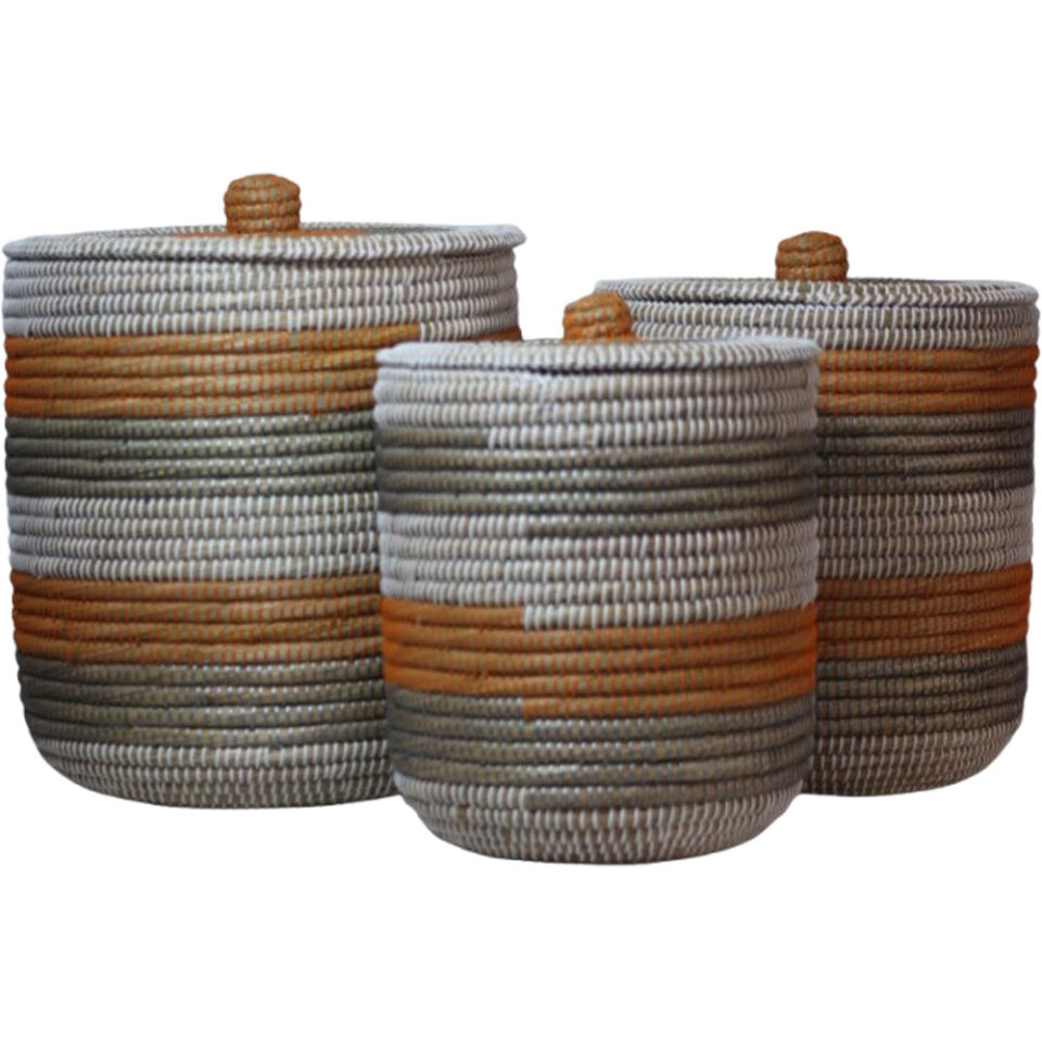 NIRA ΚΑΛΑΘΙ ΜΕ ΚΑΠΑΚΙ SET 3ΤΜΧ 45x45x50cm KANSGRASS ΦΥΣΙΚΟ ΛΕΥΚΟ ΠΛΑΣΤΙΚΟ TERRACOTTA