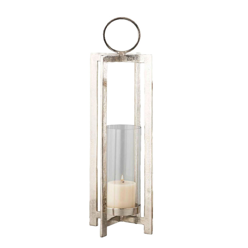 BEACON LIGHT ΦΑΝΑΡΙ 25.5x25.5x78cm ΑΛΟΥΜΙΝΙΟ ΑΣΗΜΙ ΓΥΑΛΙ