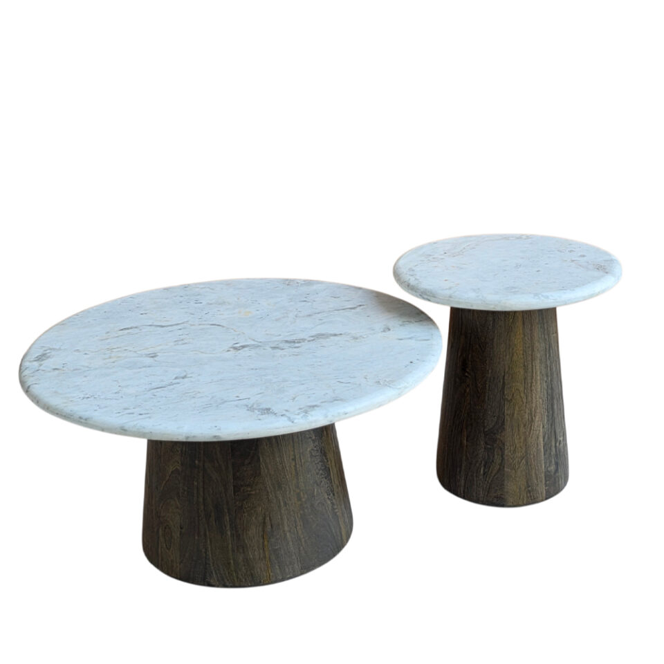 BORDS SIDE TABLE ΛΕΥΚΟ ΜΑΡΜΑΡΟ ΚΑΡΥΔΙ ΣΚΟΥΡΟ 45x45x47cm