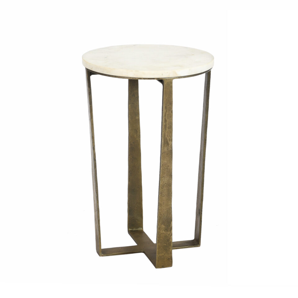 BLANCHE SIDE TABLE ΛΕΥΚΟ ΜΑΡΜΑΡΟ BRASS ANTIQUE 31x31x47cm