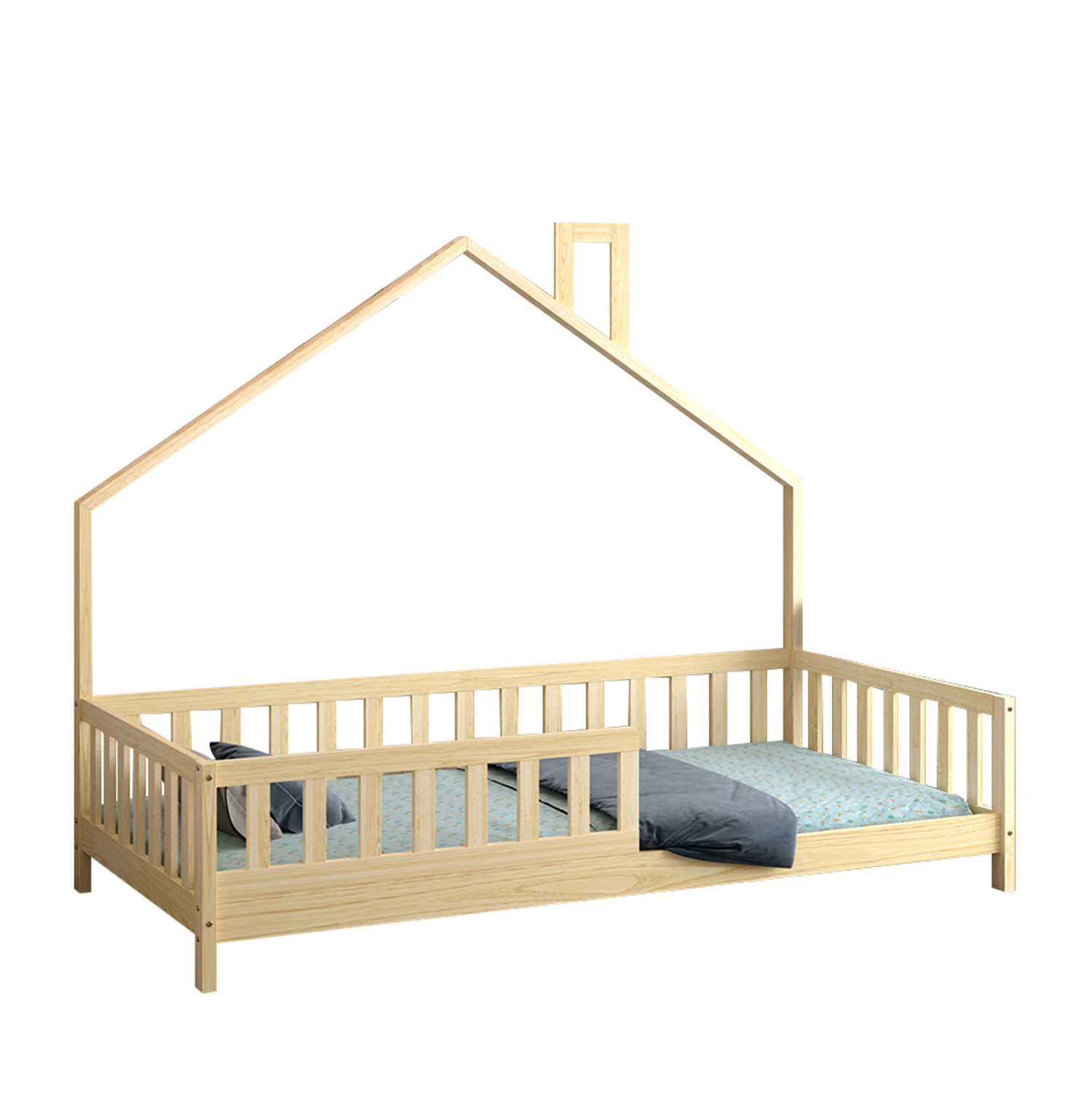ΚΡΕΒΑΤΙ ΠΑΙΔΙΚΟ HOUSER τ.MONTESSORI ΞΥΛΟ ΠΕΥΚΟ ΦΥΣΙΚΟ--ΓΙΑ 190x90εκ