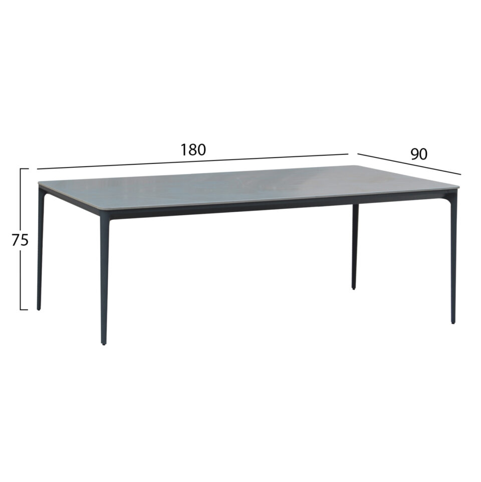 ΤΡΑΠΕΖΙ ΤΡΑΠΕΖΑΡΙΑΣ STAD ΓΚΡΙ ΑΛΟΥΜΙΝΙΟ & SINTERED STONE TOP 180x90x74Υεκ