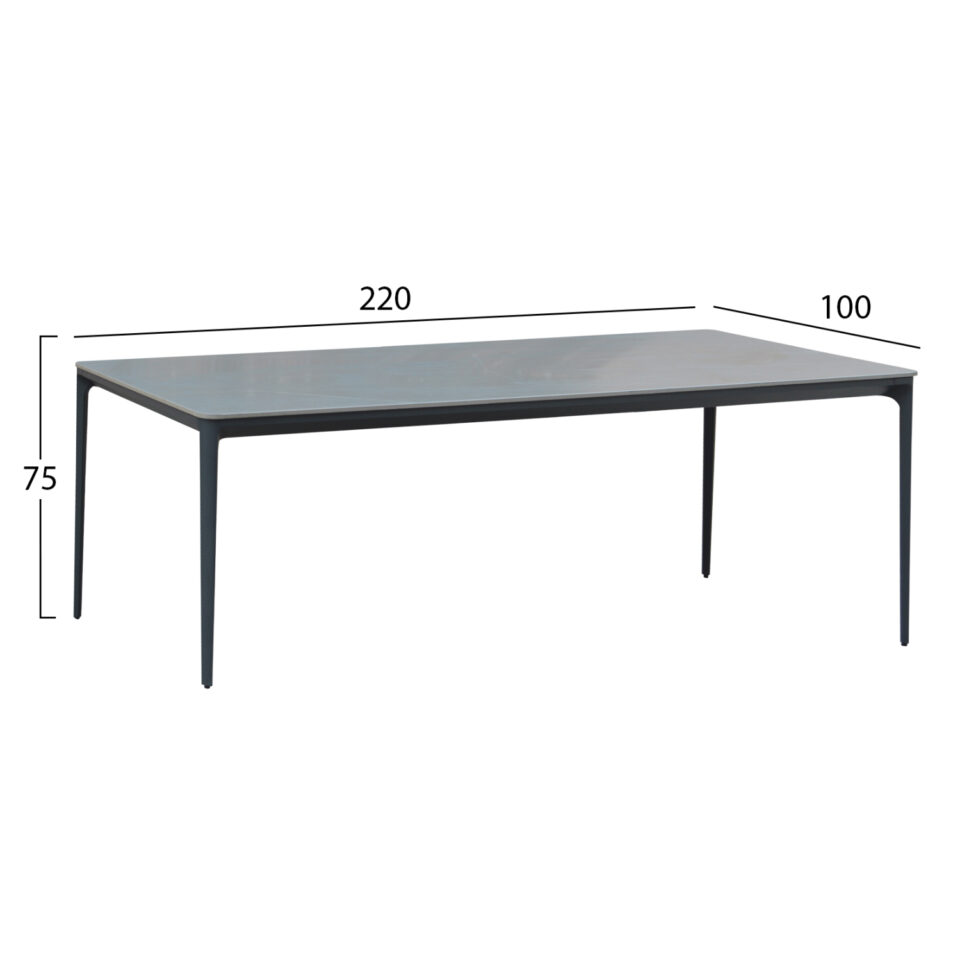 ΤΡΑΠΕΖΙ ΤΡΑΠΕΖΑΡΙΑΣ STAD ΓΚΡΙ ΑΛΟΥΜΙΝΙΟ & SINTERED STONE TOP 220x100x75Υεκ