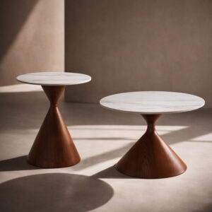 NOISETTE COFFEE TABLE SET 2ΤΕΜ ΛΕΥΚΟ ΜΕ ΟΨΗ ΜΑΡΜΑΡΟΥ ΚΑΡΥΔΙ 70x70x40cm