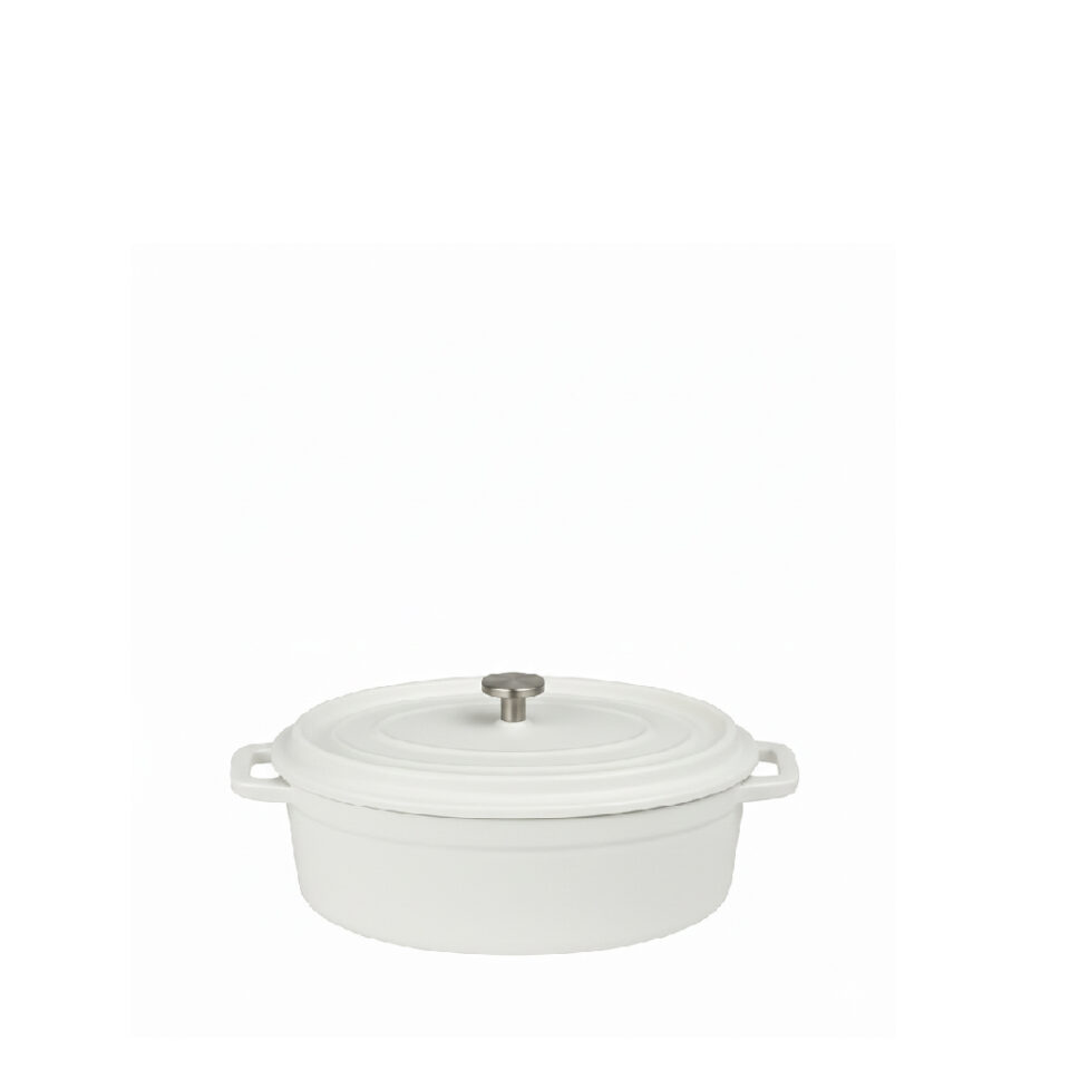 VOLCANO ΚΑΤΣΑΡΟΛΑΚΙ ΟΒΑΛ CAST-IRON ΛΕΥΚΟ ΜΕ ENAMEL 300ML 13(16INCL. HANDLES)X9,5X7,5ΕΚ.