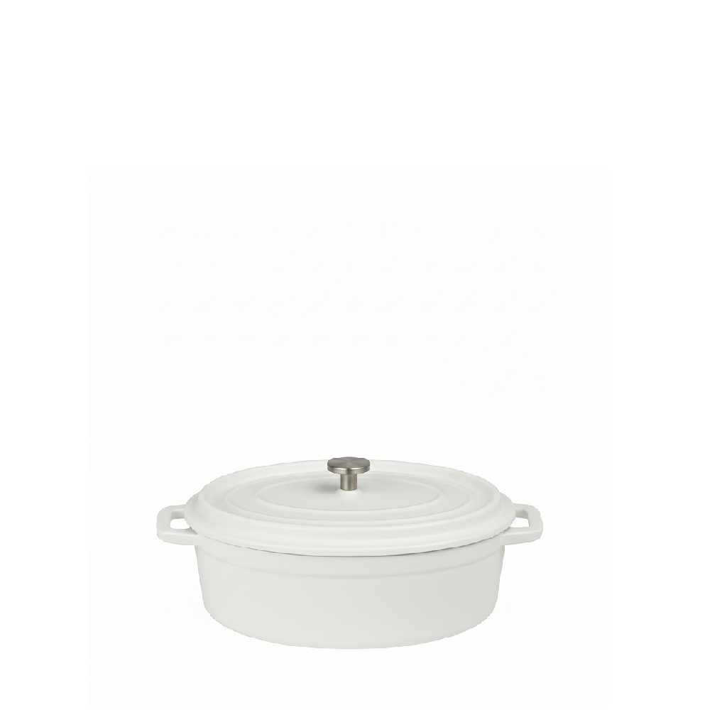 VOLCANO ΚΑΤΣΑΡΟΛΑΚΙ ΟΒΑΛ CAST-IRON ΛΕΥΚΟ ΜΕ ENAMEL 300ML 13(16INCL. HANDLES)X9,5X7,5ΕΚ.