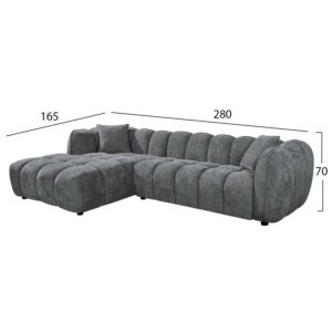 ΚΑΝΑΠΕΣ ΓΩΝΙΑ (ΑΡΙΣΤΕΡΗ) LYKKE ΓΚΡΙ ΥΦΑΣΜΑ 280x89-165(η γωνία)x70Υ εκ.