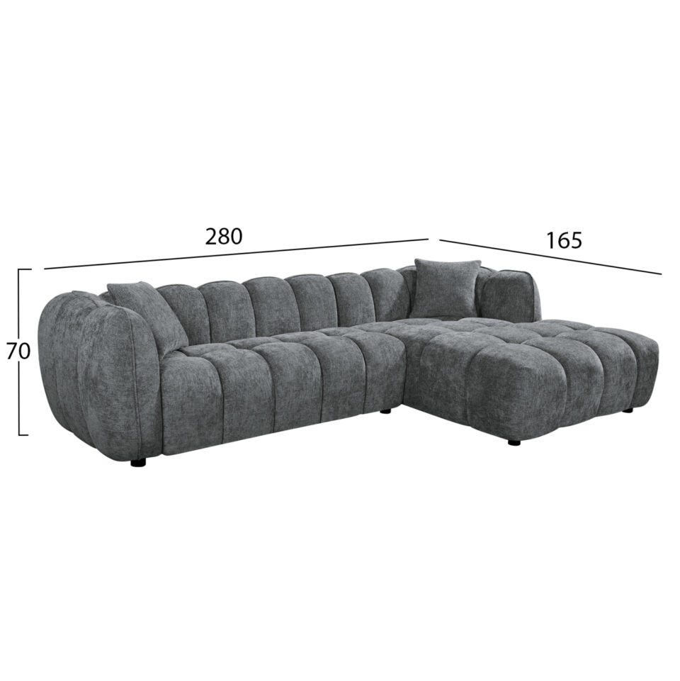 ΚΑΝΑΠΕΣ ΓΩΝΙΑ (ΔΕΞΙΑ) LYKKE ΓΚΡΙ ΥΦΑΣΜΑ 280x89-165(η γωνία)x70Υεκ