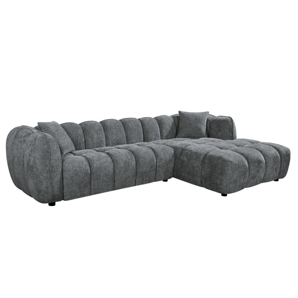 ΚΑΝΑΠΕΣ ΓΩΝΙΑ (ΔΕΞΙΑ) LYKKE ΓΚΡΙ ΥΦΑΣΜΑ 280x89-165(η γωνία)x70Υεκ