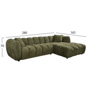 ΚΑΝΑΠΕΣ ΓΩΝΙΑ (ΔΕΞΙΑ) LYKKE ΠΡΑΣΙΝΟ ΥΦΑΣΜΑ 280x89-165(η γωνία)x70Υεκ