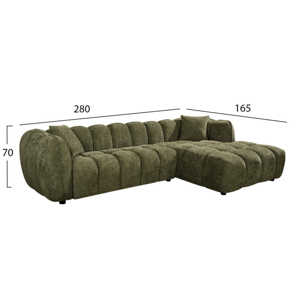 ΚΑΝΑΠΕΣ ΓΩΝΙΑ (ΔΕΞΙΑ) LYKKE ΠΡΑΣΙΝΟ ΥΦΑΣΜΑ 280x89-165(η γωνία)x70Υεκ