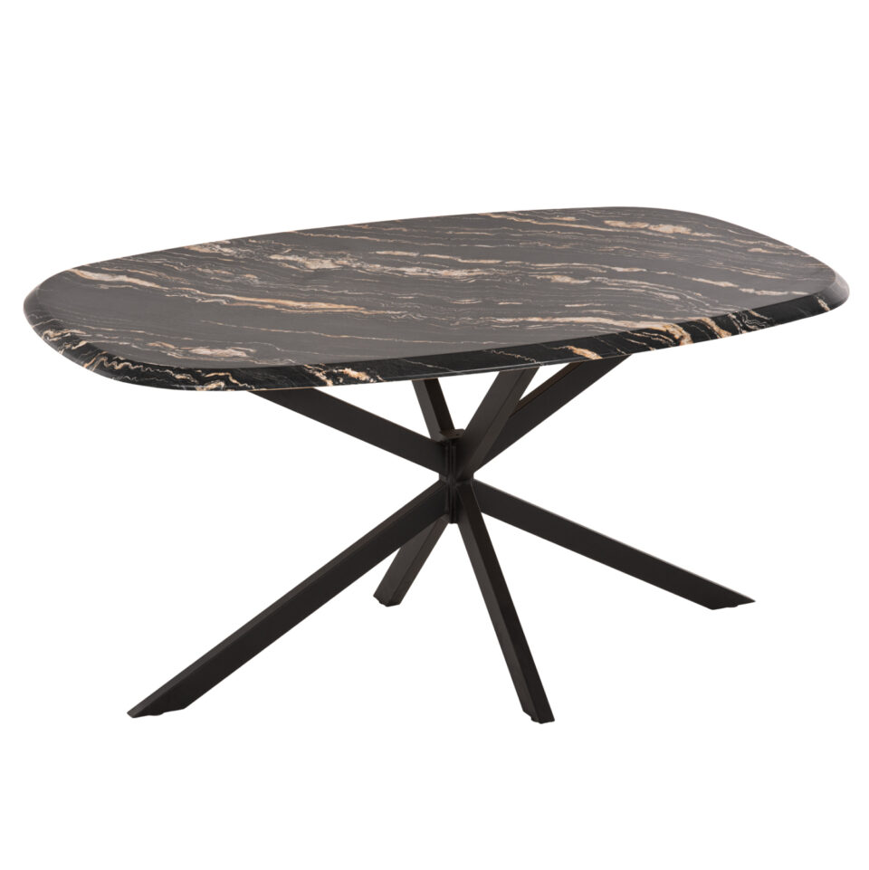 ΤΡΑΠΕΖΙ ΟΒΑΛ ΜΕ WERZALIT BLACK/GOLD MARBLE-ΜΑΥΡΗ ΒΑΣΗ 146x94x75Υεκ