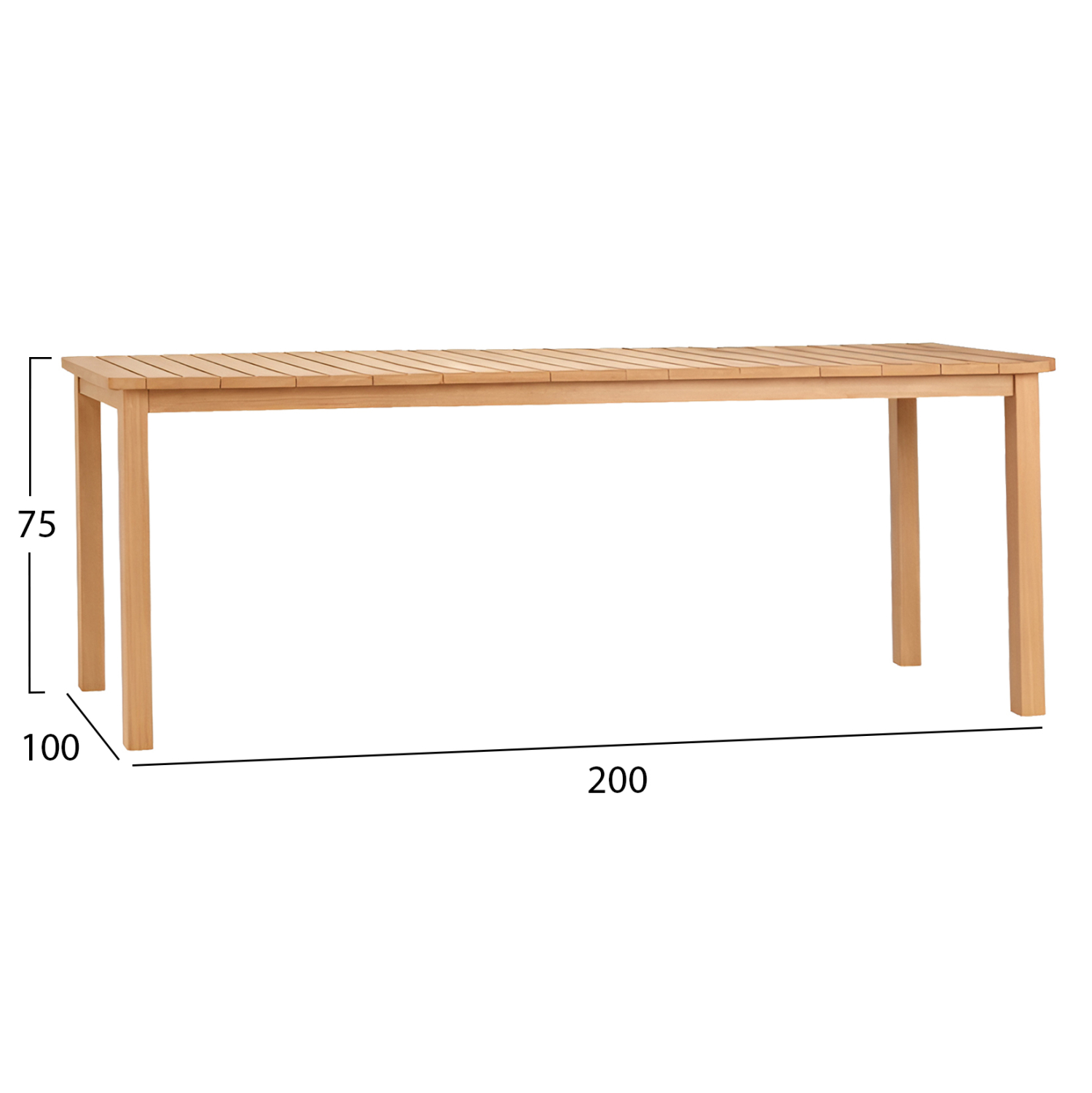 ΤΡΑΠΕΖΙ ΟΡΘΟΓΩΝΙΟ FINTO ΞΥΛΟ TEAK--ΦΥΣΙΚΟ 200x100x75Υεκ.