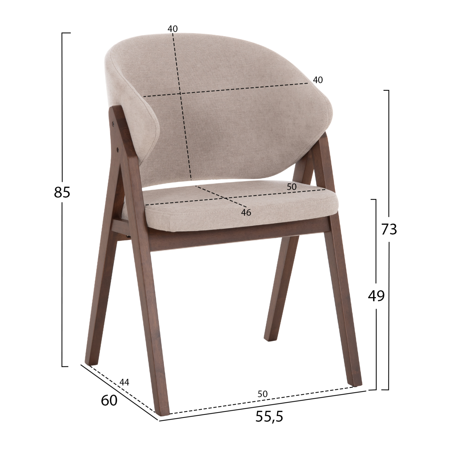 ΚΑΡΕΚΛΑ RUBBERWOOD ΣΕ ΜΑΥΡΟ ΧΡΩΜΑ-ΓΚΡΙ ΥΦΑΣΜΑ 55,5x60x85Yεκ.
