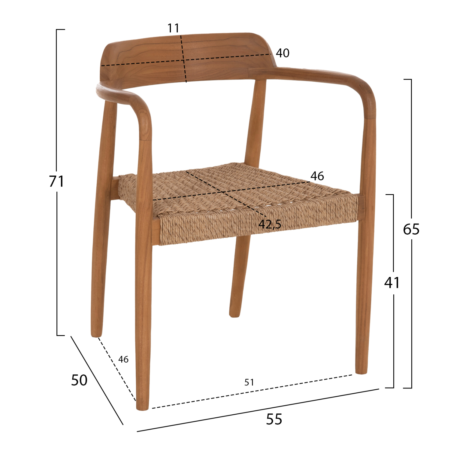ΠΟΛΥΘΡΟΝΑ ΤΡΑΠΕΖΑΡΙΑΣ ROBBY ΞΥΛΟ TEAK & ΣΧΟΙΝΙ VIRO ΦΥΣΙΚΟ 55x50x71Υεκ.