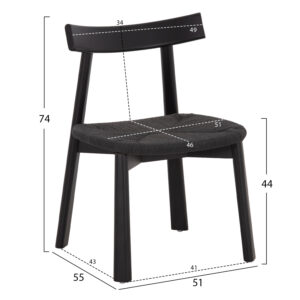 KΑΡΕΚΛΑ ΤΡΑΠΕΖΑΡΙΑΣ RUBBERWOOD & ΣΧΟΙΝΙ ΣΕ ΜΑΥΡΟ 51x55x74Υεκ
