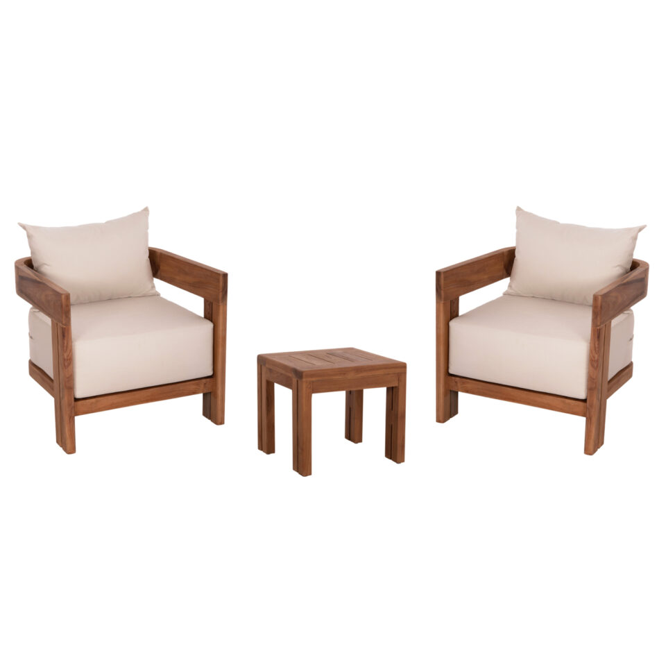 LOUNGE ΣΕΤ KIOTO ΤΡΑΠΕΖΑΚΙ & 2 ΠΟΛΥΘΡΟΝΕΣ--ΞΥΛΟ TEAK--ΜΠΕΖ ΜΑΞΙΛΑΡΙΑ