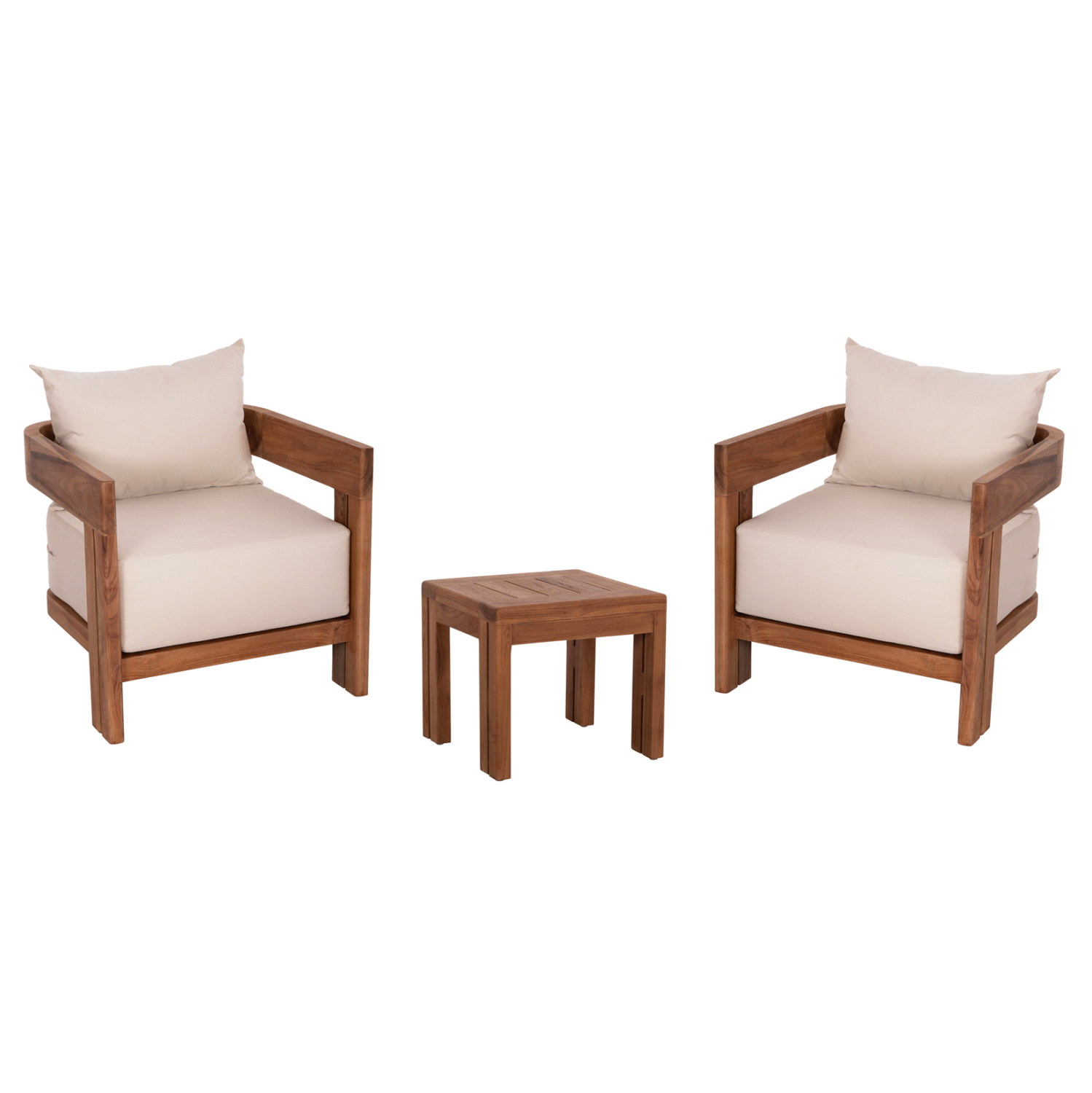 LOUNGE ΣΕΤ KIOTO ΤΡΑΠΕΖΑΚΙ & 2 ΠΟΛΥΘΡΟΝΕΣ--ΞΥΛΟ TEAK--ΜΠΕΖ ΜΑΞΙΛΑΡΙΑ