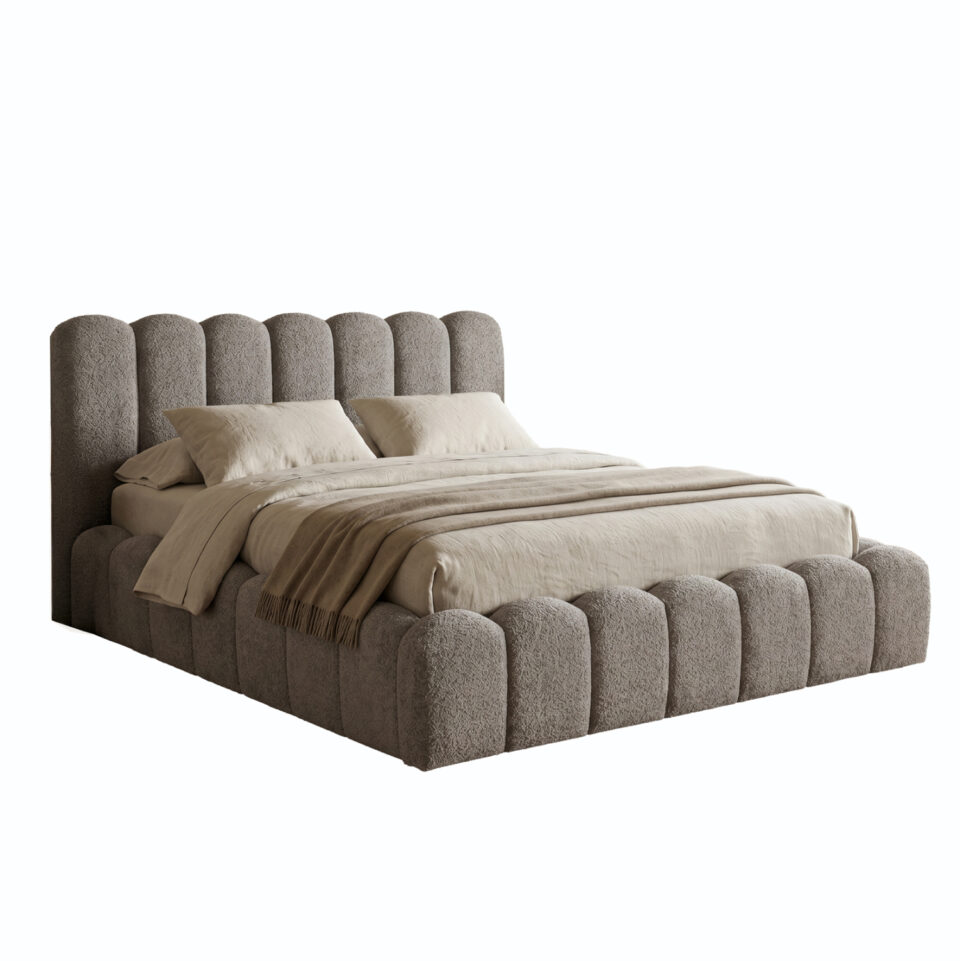 ΚΡΕΒΑΤΙ ΔΙΠΛΟ ΓΚΡΙ CHENILLE ΥΦΑΣΜΑ-- ΓΙΑ ΣΤΡΩΜΑ 160x200εκ