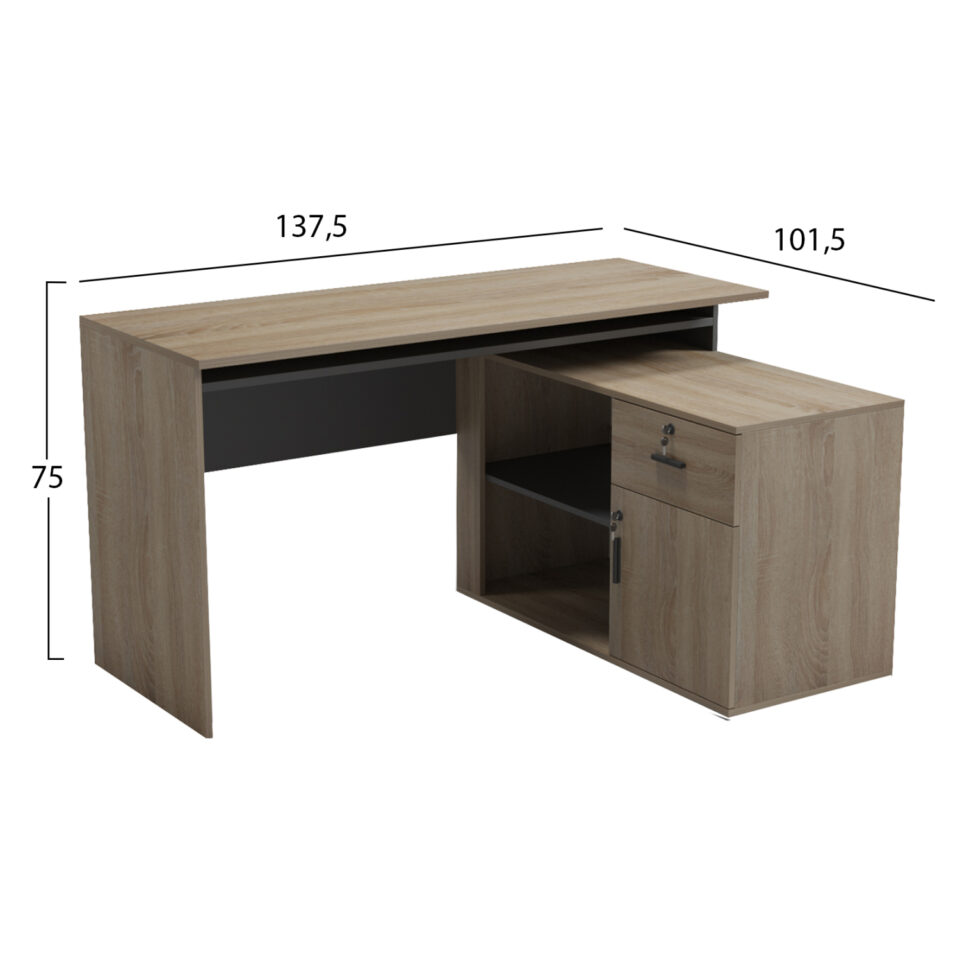ΓΡΑΦΕΙΟ ΔΕΞΙΑ ΓΩΝΙΑ ΜΕΛΑΜΙΝΗ ΣΕ SONAMA-ΓΚΡΙ 138x102x75Υεκ