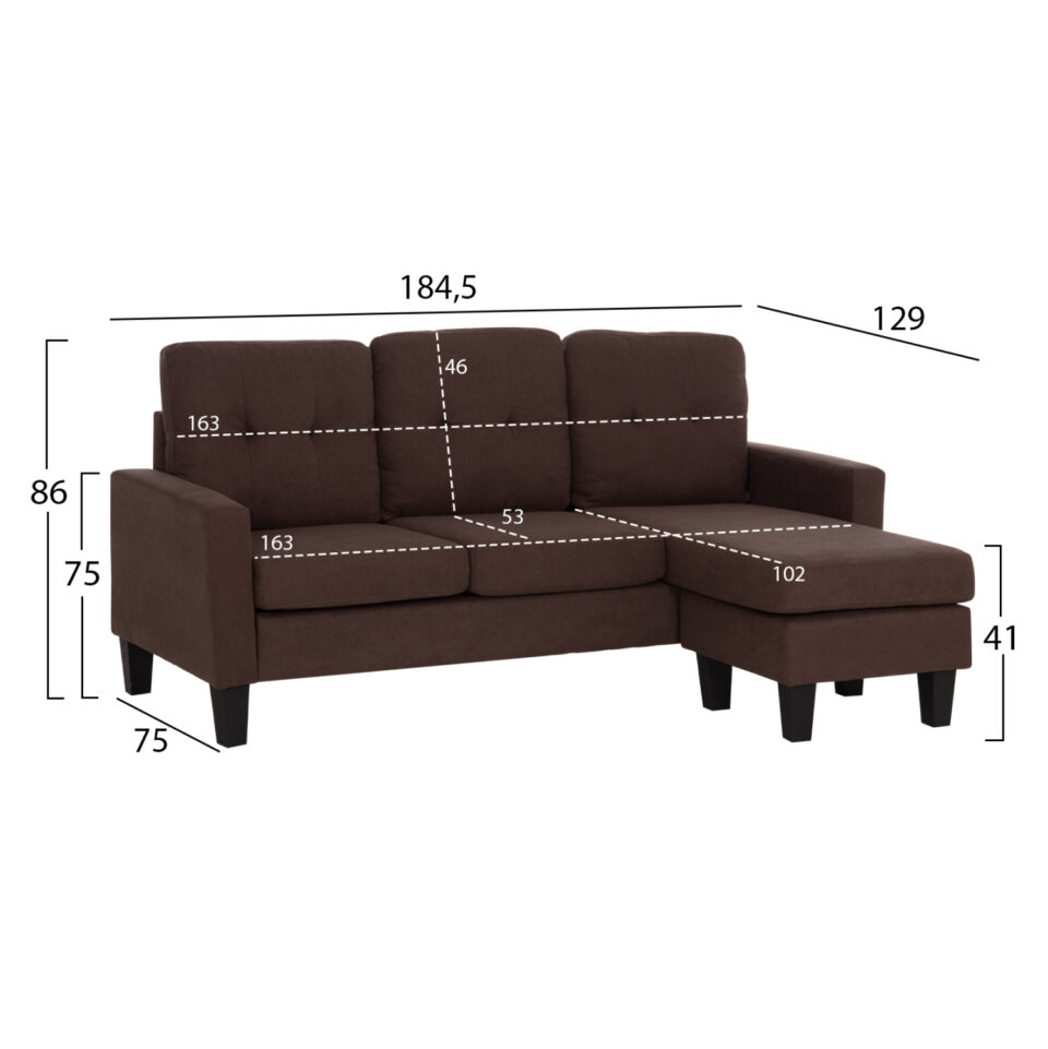 ΚΑΝΑΠΕΣ ΓΩΝΙΑ ΑΝΑΣΤΡΕΨΙΜΗ ΚΑΦΕ ΥΦΑΣΜΑ 184.5x129x86Yεκ.