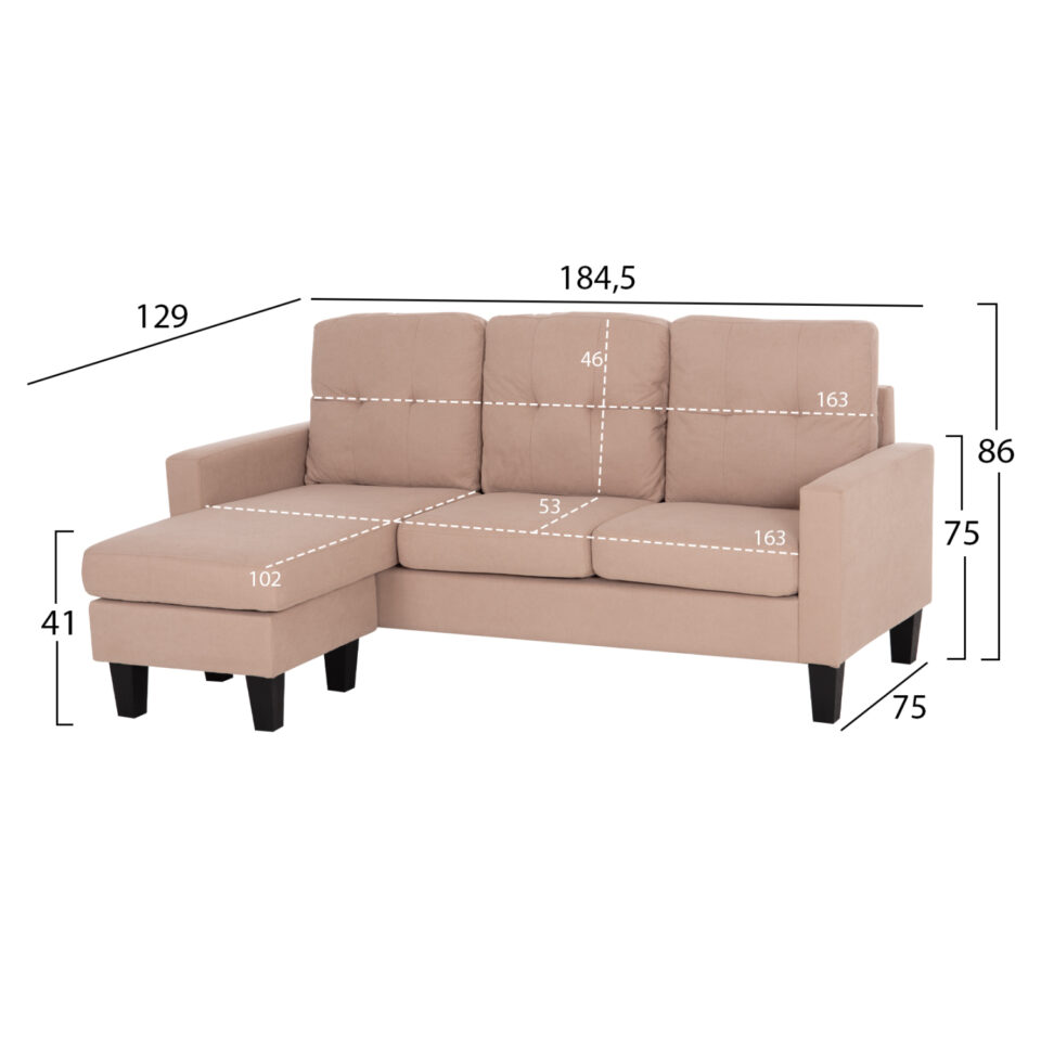 ΚΑΝΑΠΕΣ ΓΩΝΙΑ ΑΝΑΣΤΡΕΨΙΜΗ ΜΠΕΖ ΥΦΑΣΜΑ 184.5x75-129x86Yεκ.