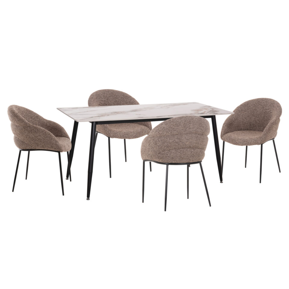 ΣΕΤ ΤΡΑΠΕΖΑΡΙΑΣ 5ΤΜΧ DRENNY ΚΕΡΑΜΙΚΟ TOP--ΥΦΑΣΜΑ TAUPE & ΜΕΤΑΛ.ΠΟΔΙΑ
