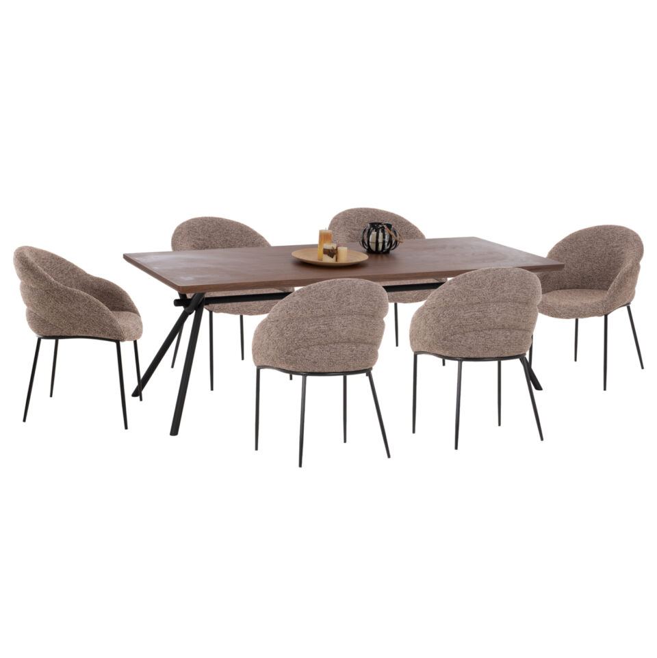 ΣΕΤ ΤΡΑΠΕΖΑΡΙΑΣ 7ΤΜΧ MANDY MDF TOP--ΥΦΑΣΜΑ TAUPE & ΜΕΤΑΛ.ΠΟΔΙΑ
