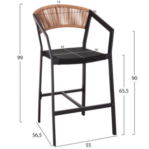 ΣΚΑΜΠΟ ΑΛΟΥΜΙΝΙΟΥ ΜΕΣΑΙΟΥ ΥΨΟΥΣ RATTAN & TEXTLINE ΜΑΥΡΟ ΜΠΕΖ 55x56,5x99Υ