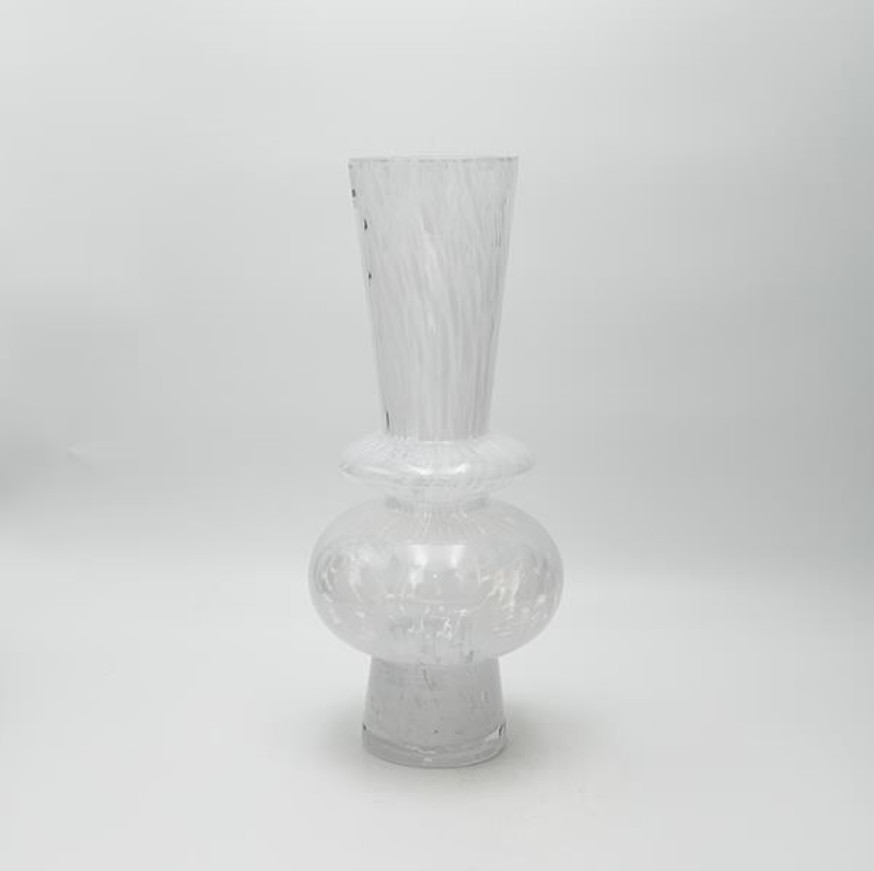 ΒΑΖΟ ΓΥΑΛΙΝΟ ΜΕ ΛΕΥΚΕΣ ΛΕΠΤΟΜΕΡΕΙΕΣ 15x15x34.5cm