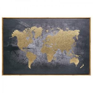 Πίνακας χάρτης 58Χ88cm σε καμβά, μαύρο χρυσό. Κορνίζα πλαστική μαύρη.