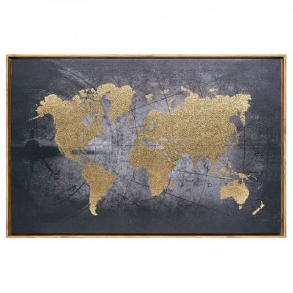 Πίνακας χάρτης 58Χ88cm σε καμβά, μαύρο χρυσό. Κορνίζα πλαστική μαύρη. 1